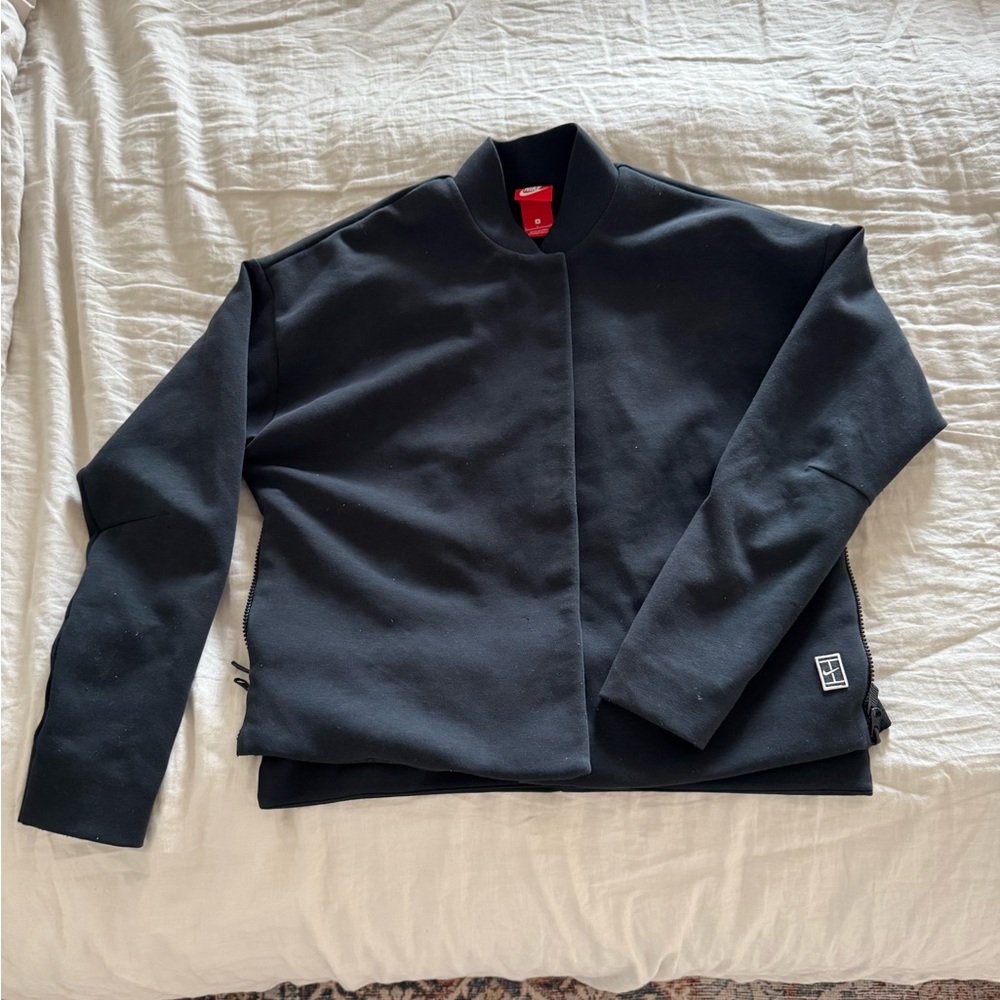 Nike Womens Sportswear Varsity Tennis Tech Fleece Black Bomber Jacket